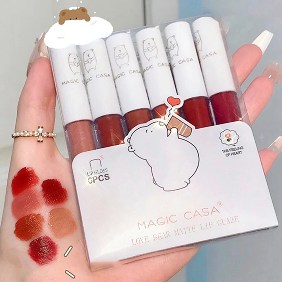 Matte Velvet Lip Tint Long Lasting - 6pcs/Set Love Bear Velvet Matte Lipgloss