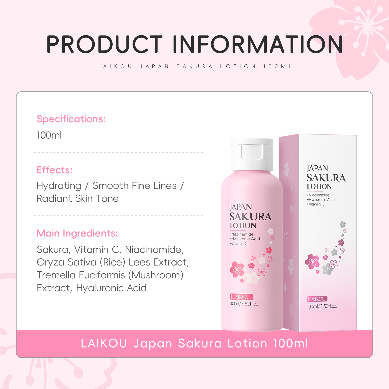 LAIKOU Sakura Lotion 100ml Nia – Niacinamide Pore Shrinking Essence recenzja i cena